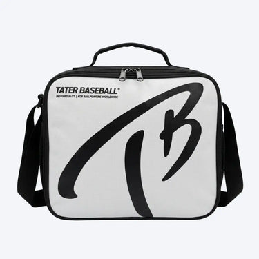 Tater Baseball® white gear bag with black TB logo, designed for ballplayers worldwide