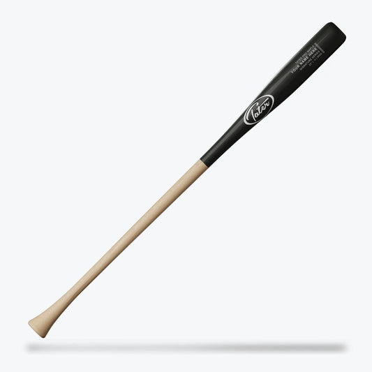 Premium quality, 33/34-inch Tater FLO11 Infield Fungo Baseball Bat, designed for personalized engraving. Ideal for coaches and trainers, this bat boasts a polished natural wood finish handle contrasted with a high-gloss black barrel, ensuring superior control and lightweight performance during practice drills.